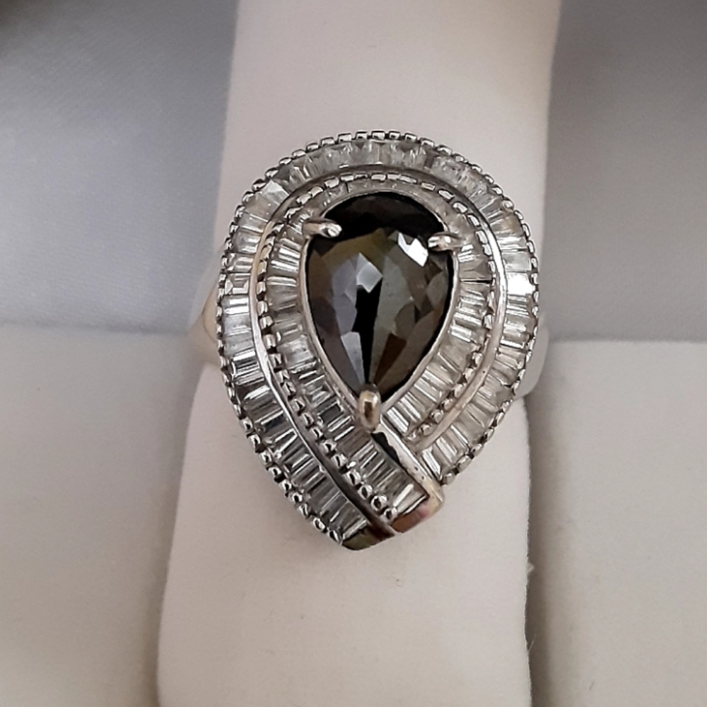 2.2 Carats Rare Pear Cut Black Diamond 18K White Gold Ring